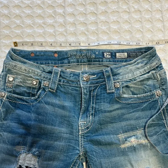 Miss Me Distressed Blue Signature Cuffed Skinny Jeans - Picture 10 of 12